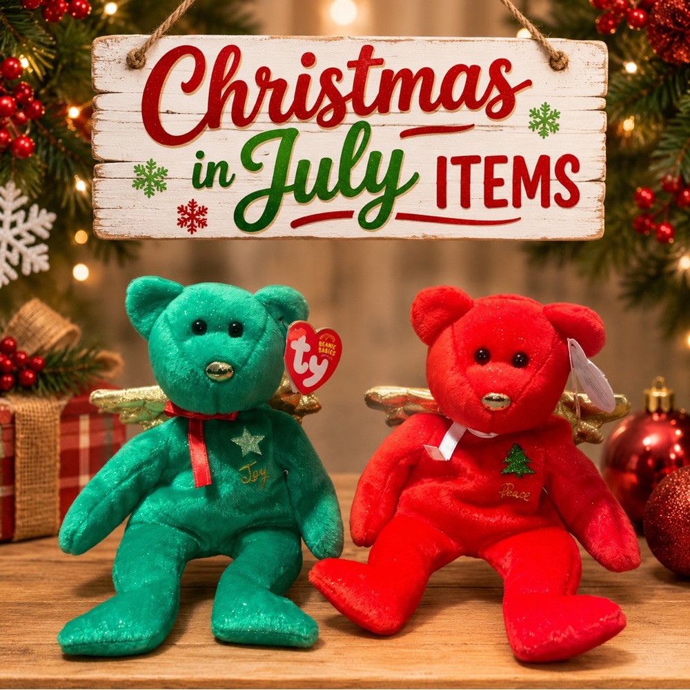 Ty 2003 Holiday Angel Bears Plush - Green & Red with Gold Wings (2 included)